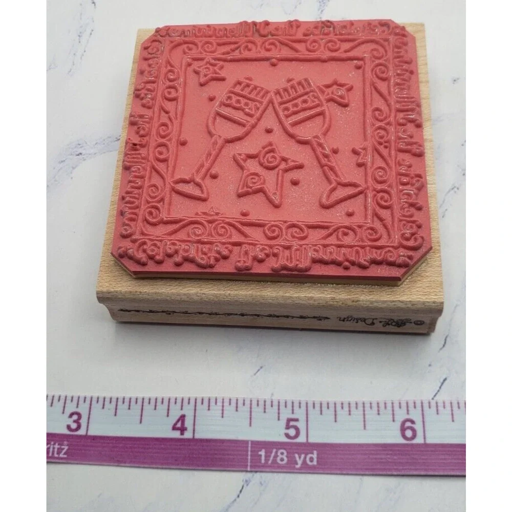 Celebrations Framed Stars and Champagne JRL Design Wood Mounted Rubber Stamp